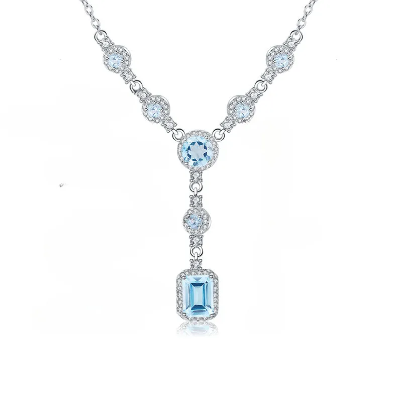 Banquet Jewelry Emerald Cut Natural Gemstones Tassels Silver Necklace