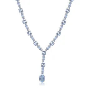 Banquet Jewelry Oval Natural Blue Topaz Tassel Silver Necklace