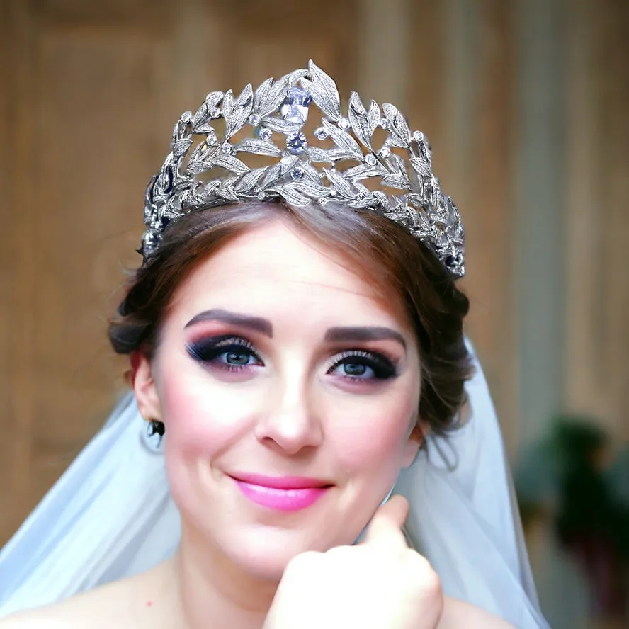 Baroque Crystal Leaves Cubic Zirconia Bridal Tiara