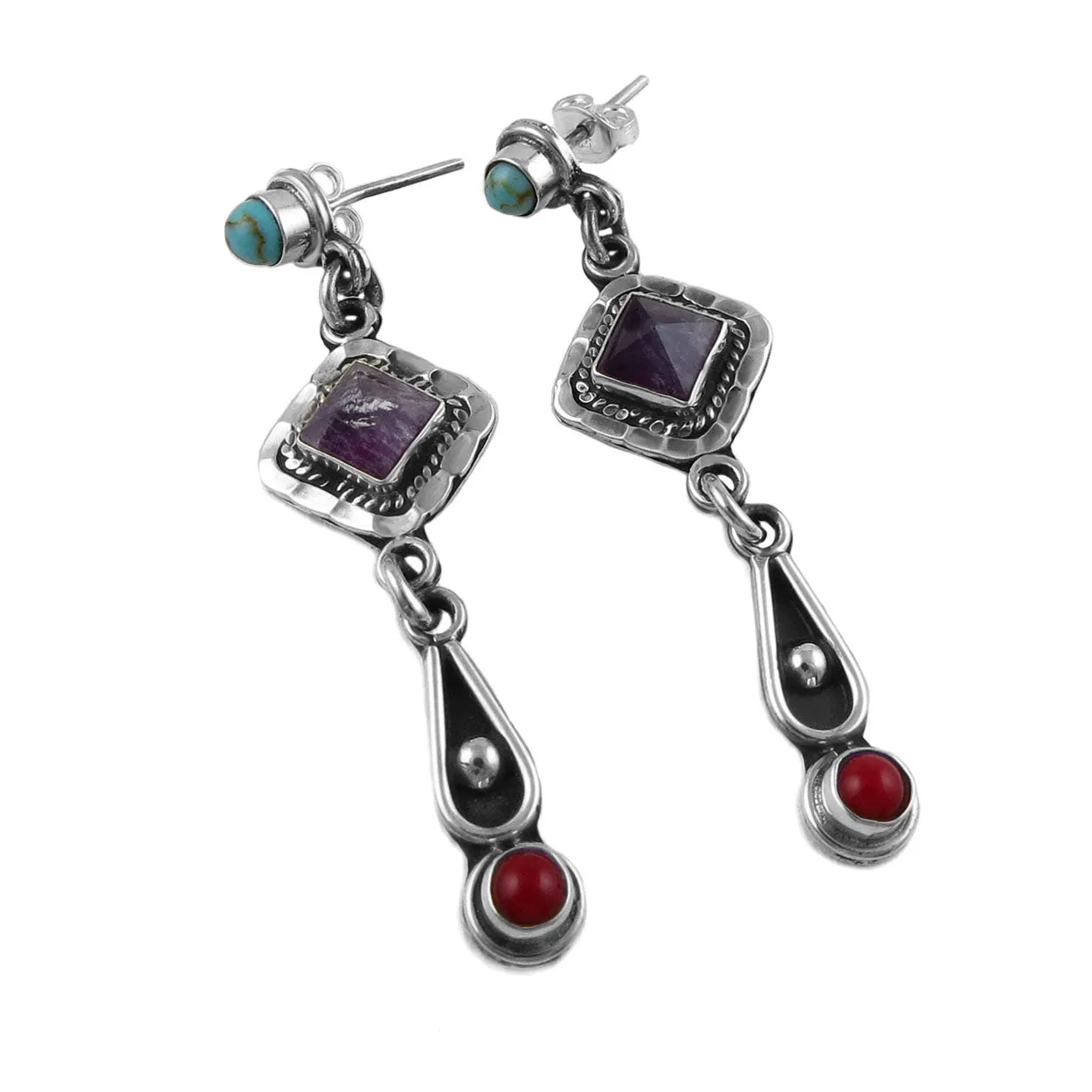 Baroque Sterling Silver Square Drop Earrings