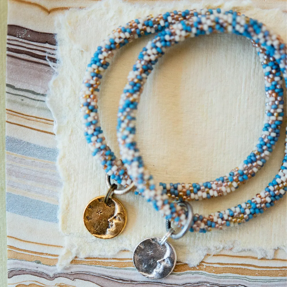 Beaded Bangle   Moon Charm