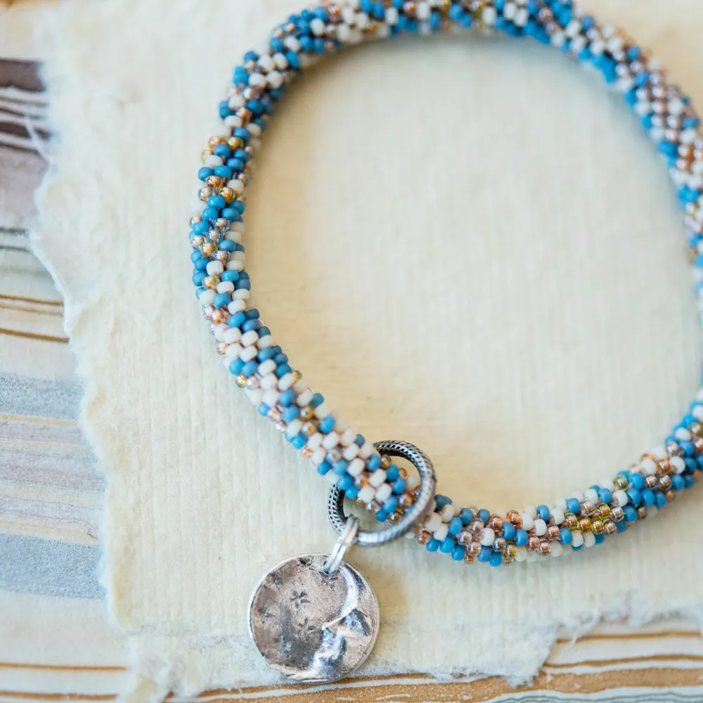 Beaded Bangle   Moon Charm