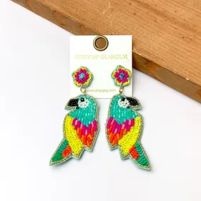 Beaded Parrot Earrings in Turquoise