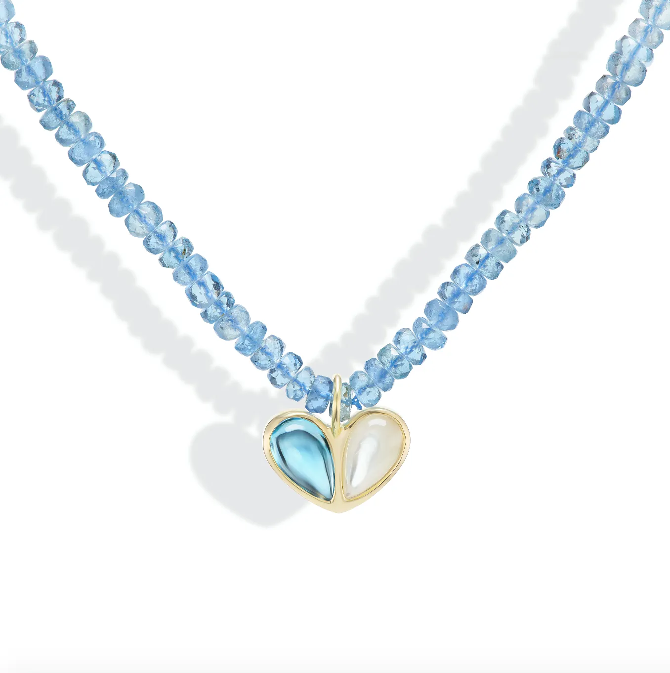 Beaded Sweetheart Necklace Blue Topaz & Mother of Pearl