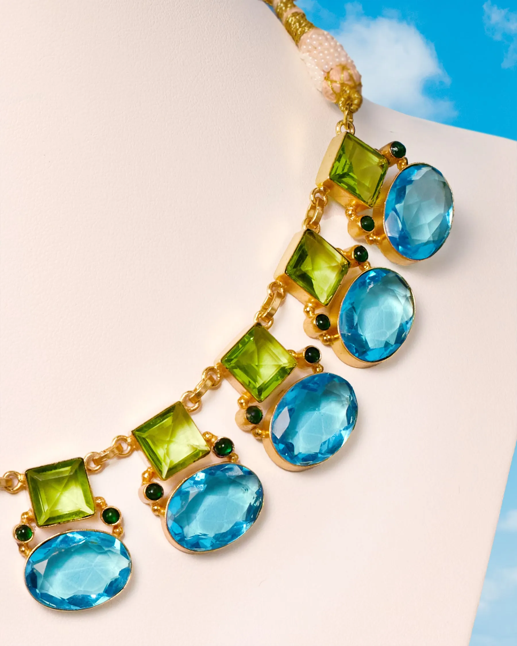 Berkley Geometric Necklace in Turquoise and Lime