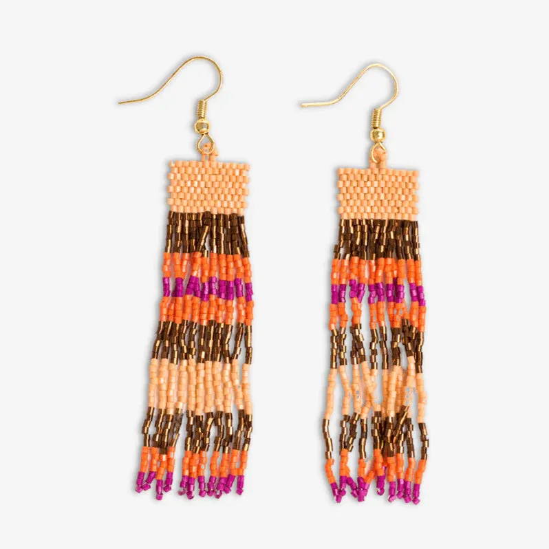 Billie Mixed Horizontal Stripes Beaded Fringe Earrings Jaipur