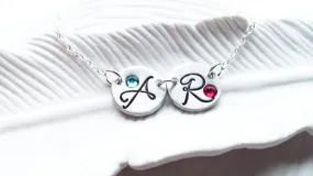 Birthstone Initial Necklace | Fixed Disc Necklace