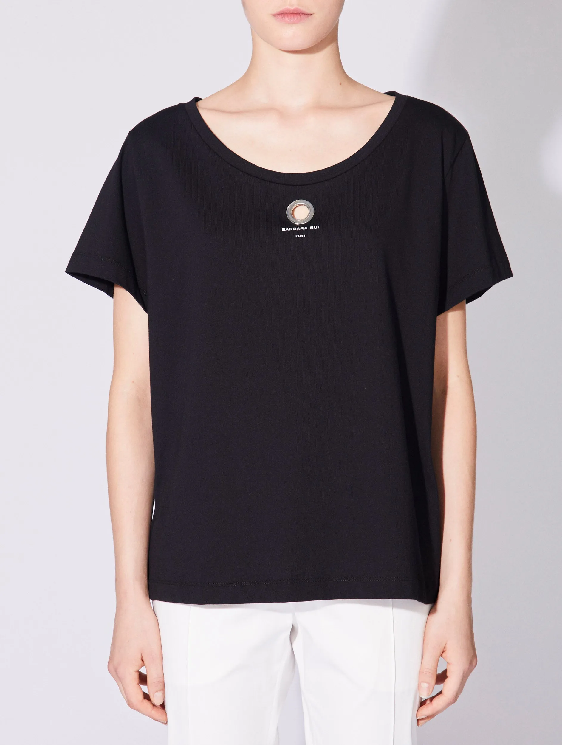 Black cotton jersey short sleeve T-shirt