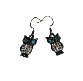 Black Owl Turquoise Eye Earrings