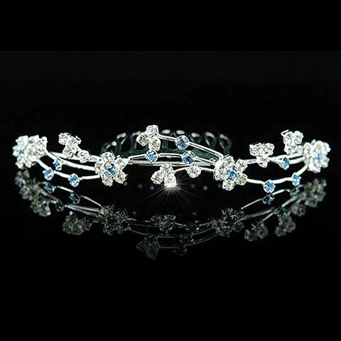 Blue Crystal Tiara Hair Comb for Bride or Flower Girl