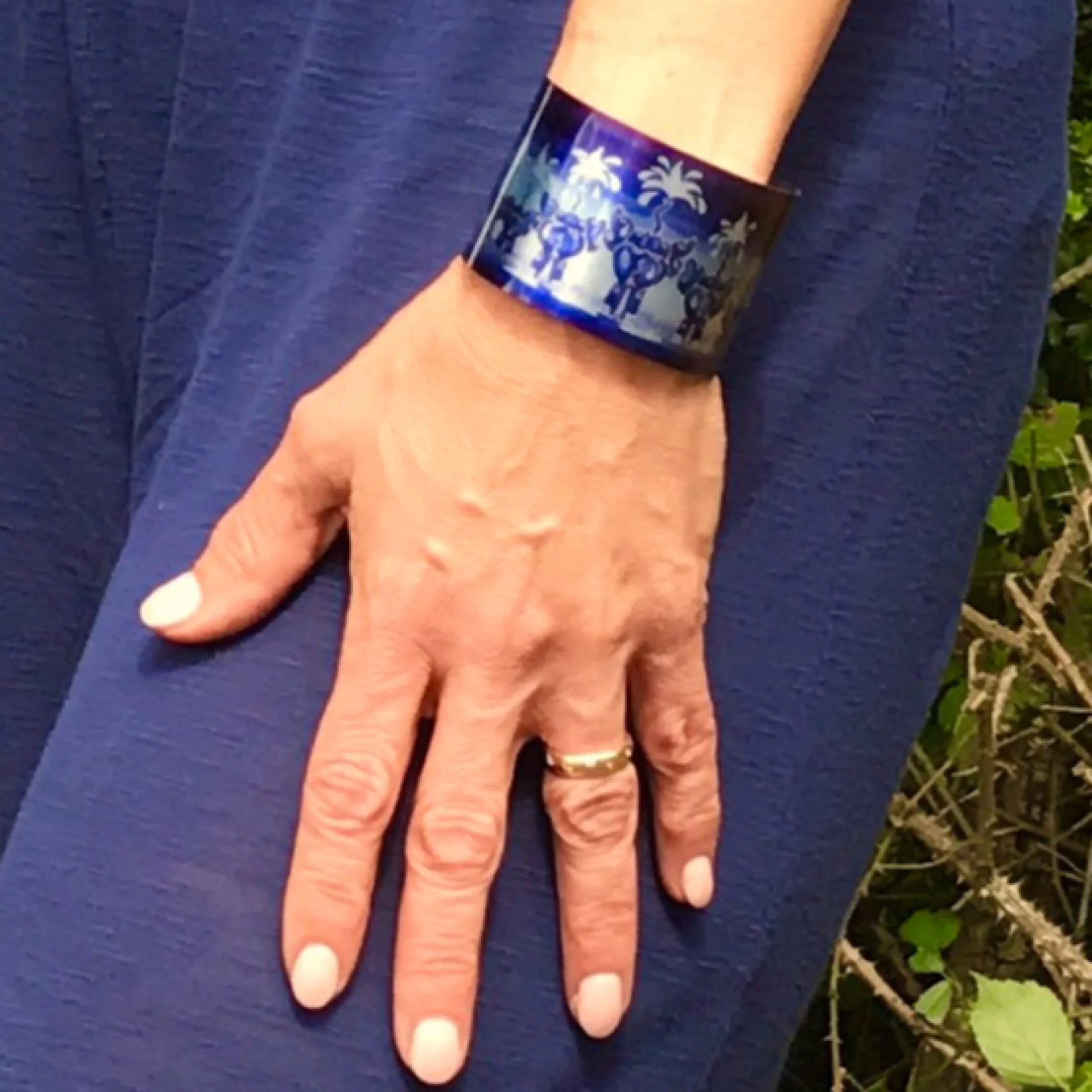 Blue Elephant Cuff Bracelet - Comtemporary Elephant Jewellery - easy wear light aluminium.