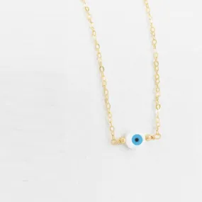 Blue Evil Eye Necklace, Handmade Turkish Glass and 18kt gold filled