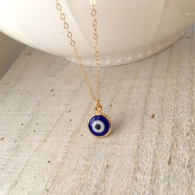 Blue Evil Eye Necklace, Handmade Turkish Glass and 18kt gold filled