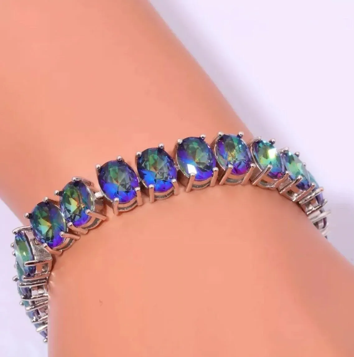 Blue Mystic Topaz Gemstone Statement Tennis Bracelet