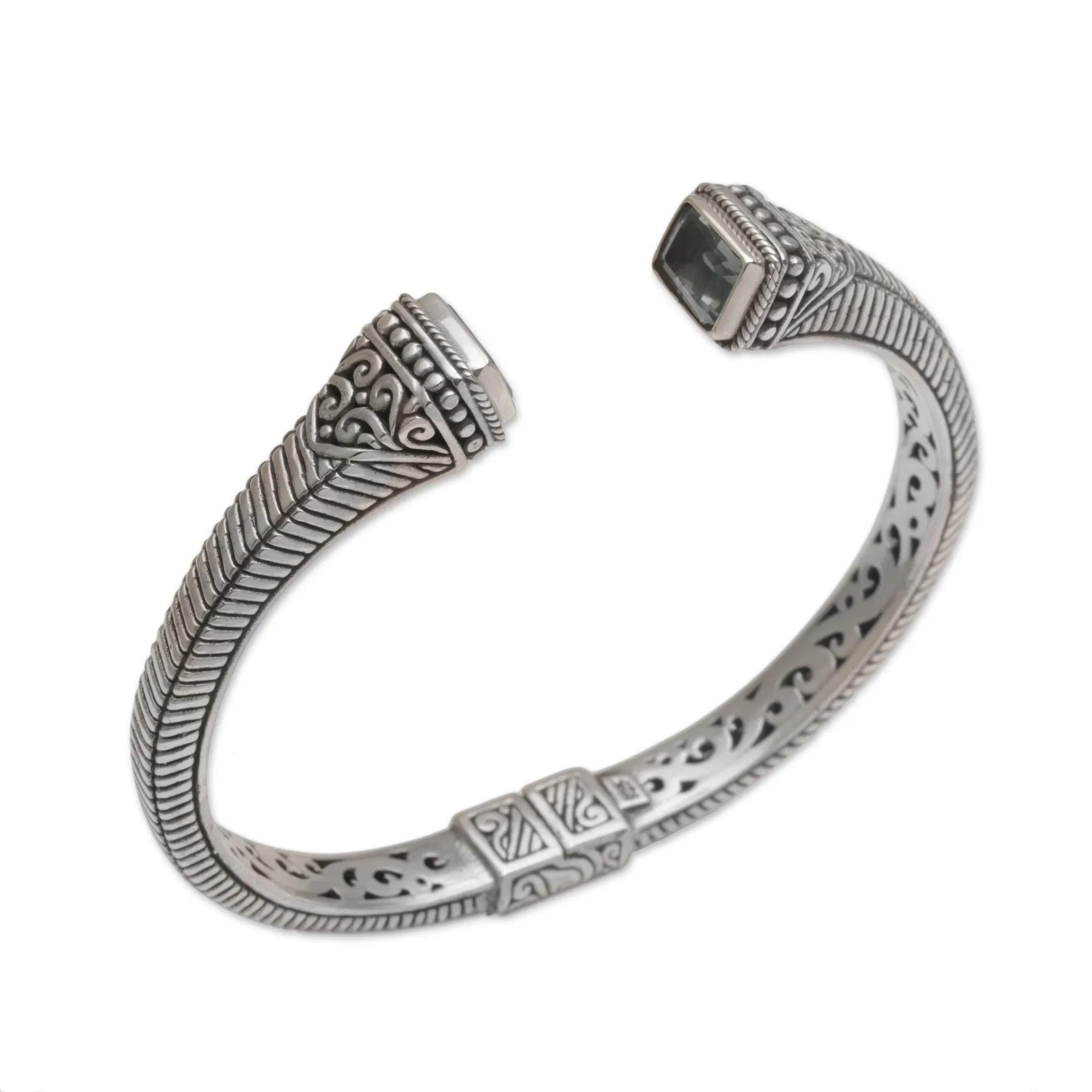 Blue Topaz and Sterling Silver Cuff Bracelet from Bali - Celuk Royalty | NOVICA