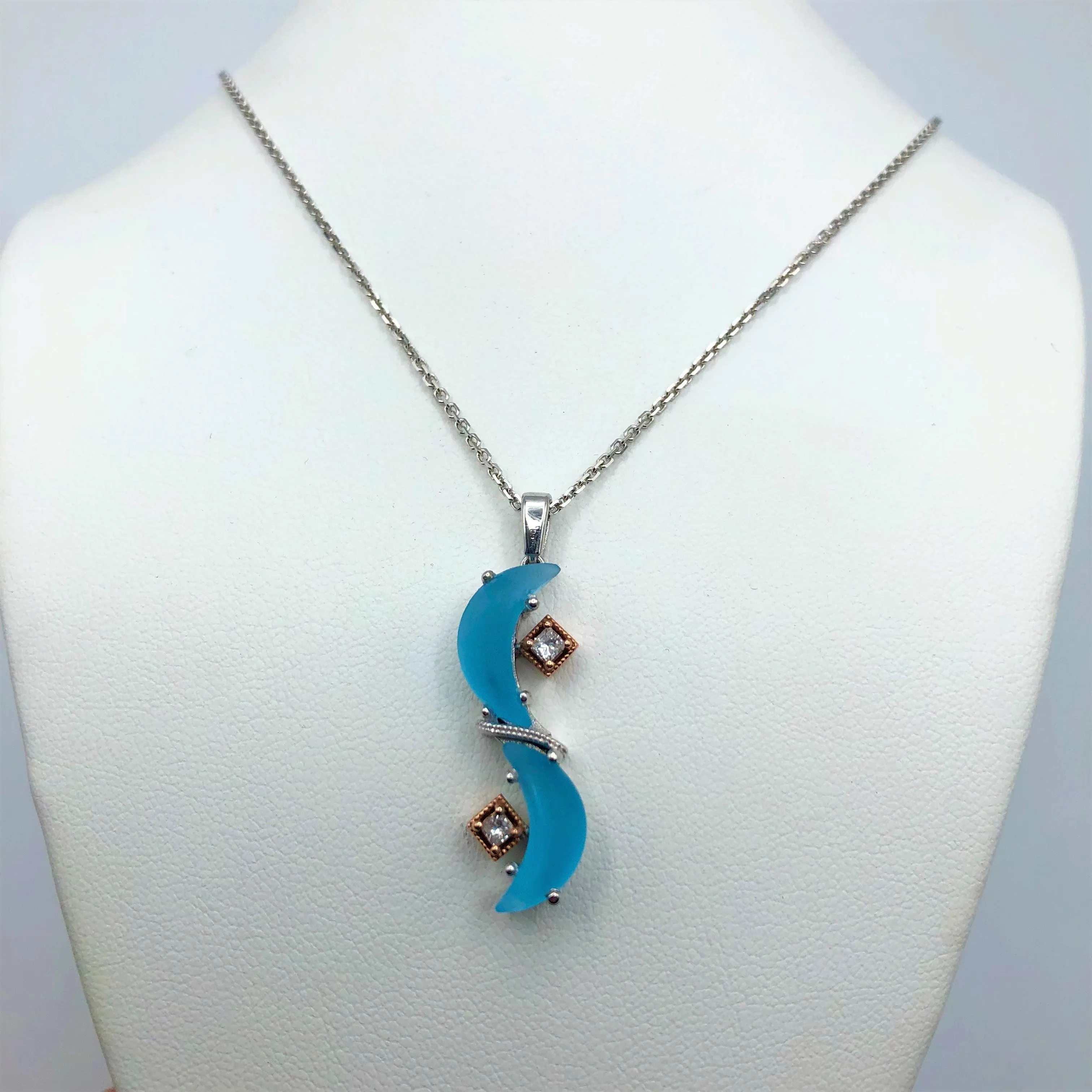 Blue Topaz Cresent Cut Pendant Mezzaluna Necklace