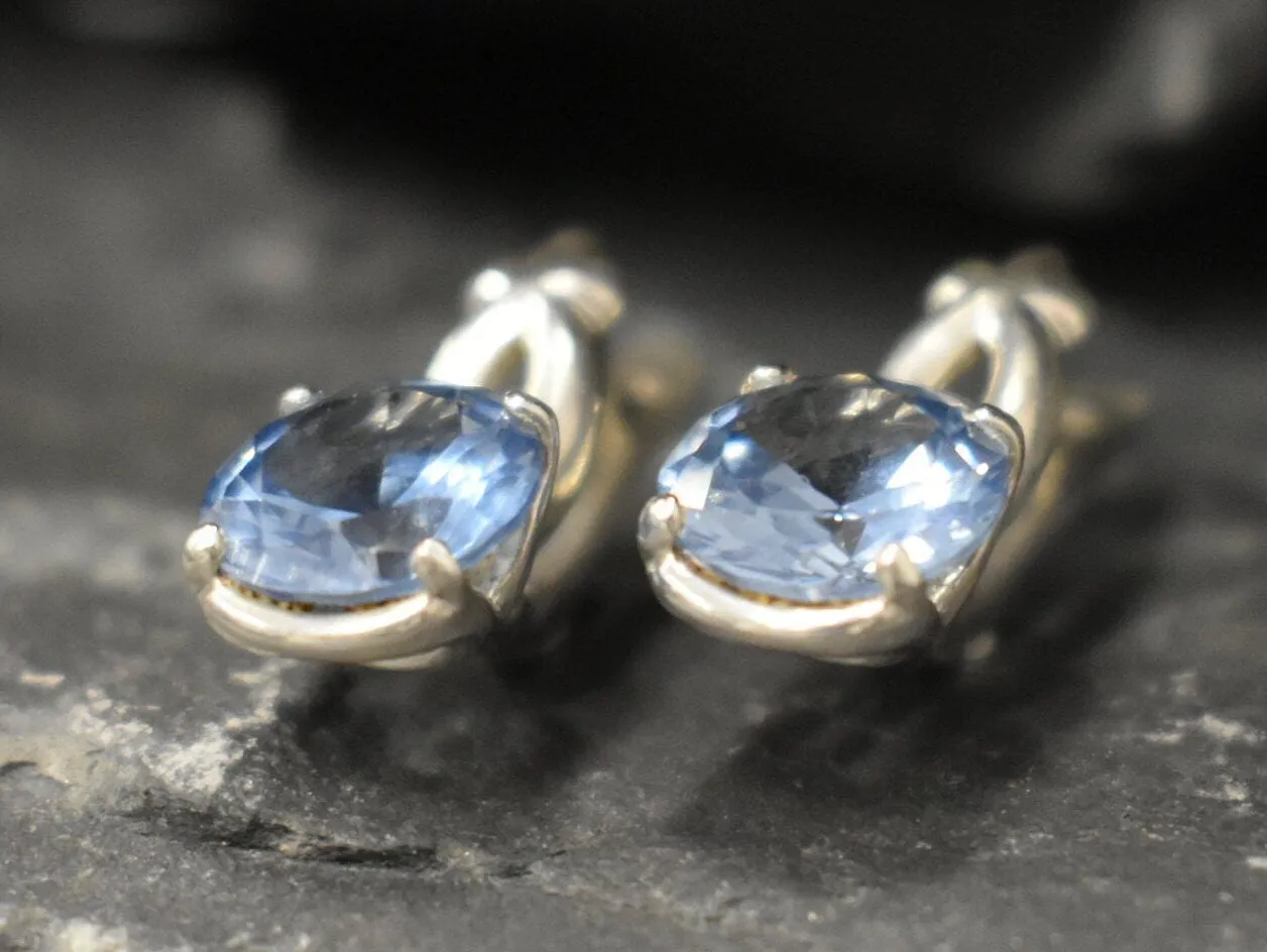 Blue Topaz Earrings - Sky Blue Earrings - Vintage Round Earrings