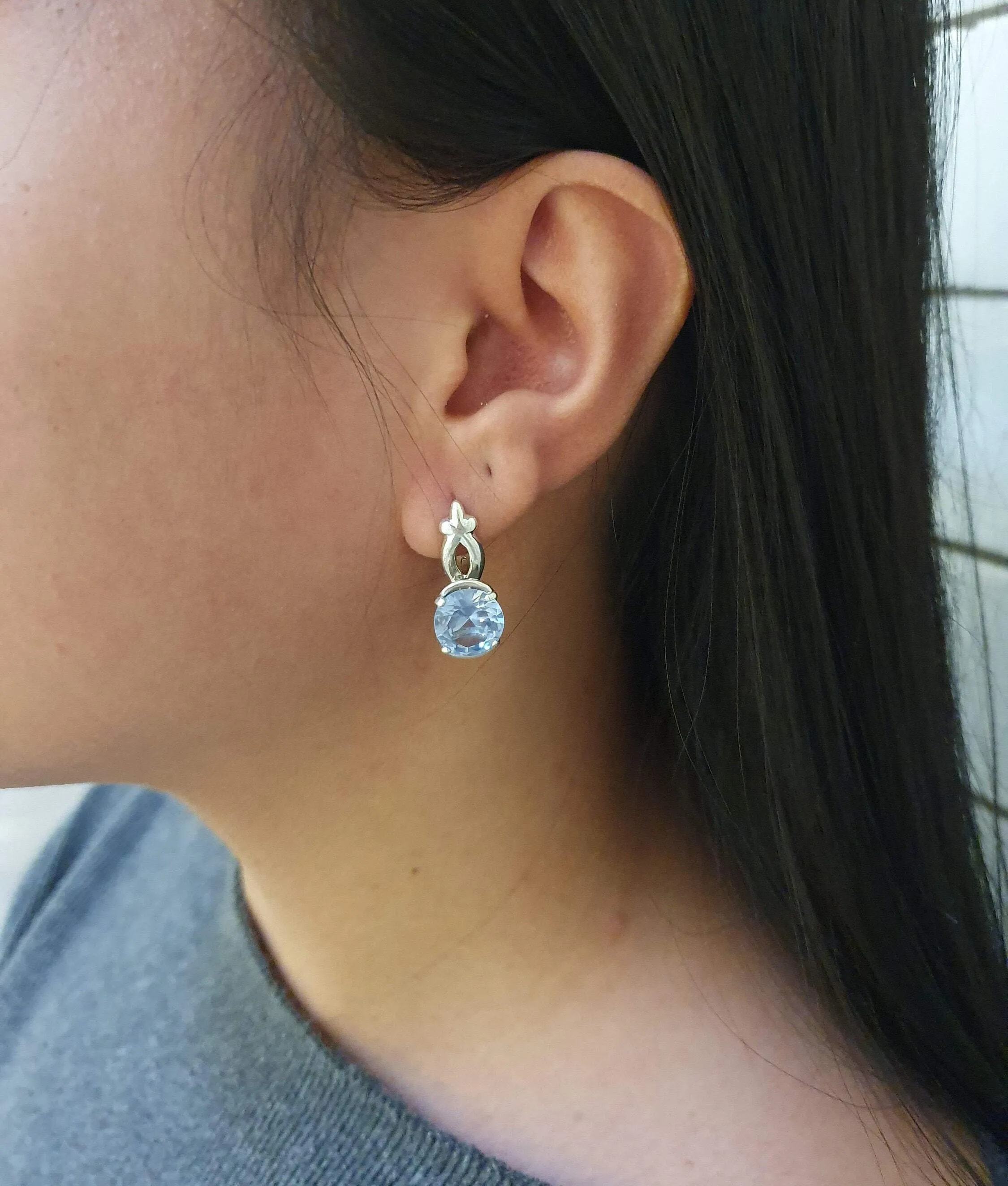 Blue Topaz Earrings - Sky Blue Earrings - Vintage Round Earrings