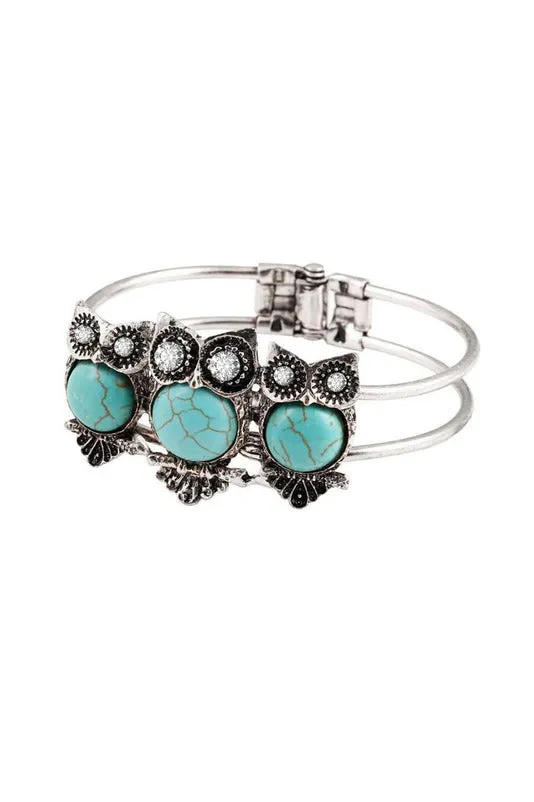 Bohemian Style Retro Cute Owl Plating Lady Bracelet With Turquoise