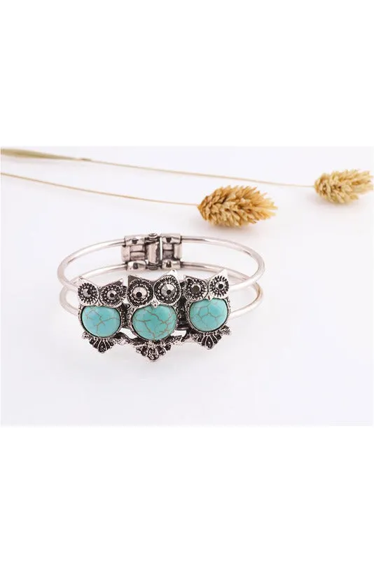 Bohemian Style Retro Cute Owl Plating Lady Bracelet With Turquoise