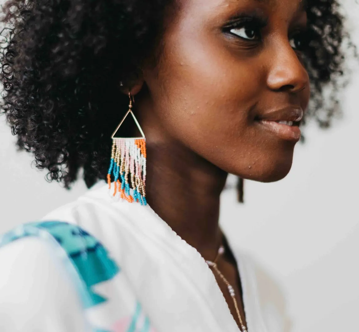 Boho fringe and stripes bead earrings