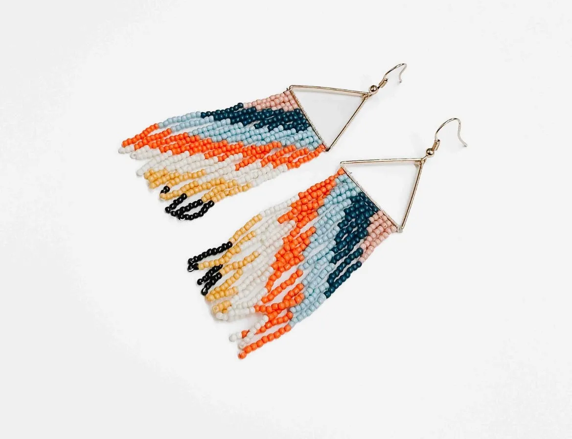 Boho fringe and stripes bead earrings