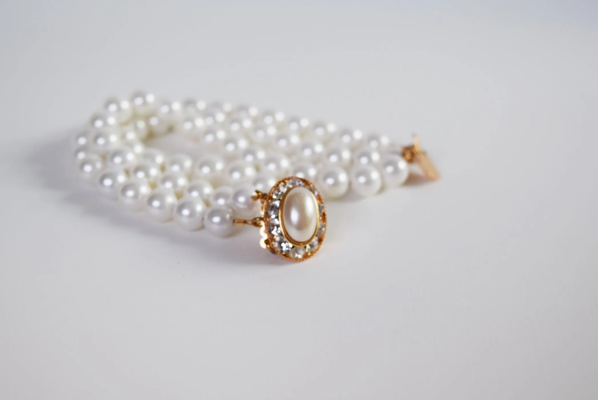 Bracelet - Triple Strand Shell Pearl with Vintage Clasp