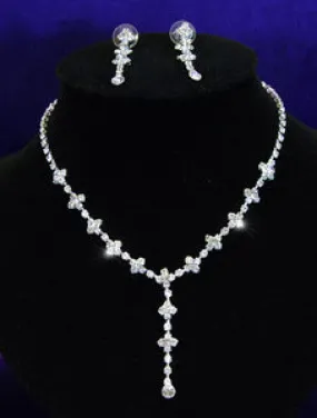 Bridal Wedding Dangling Crystal Necklace Earrings Set XS1029