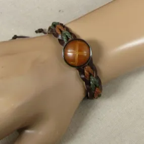 Brown & Green Leather Braided  Bracelet Unisex