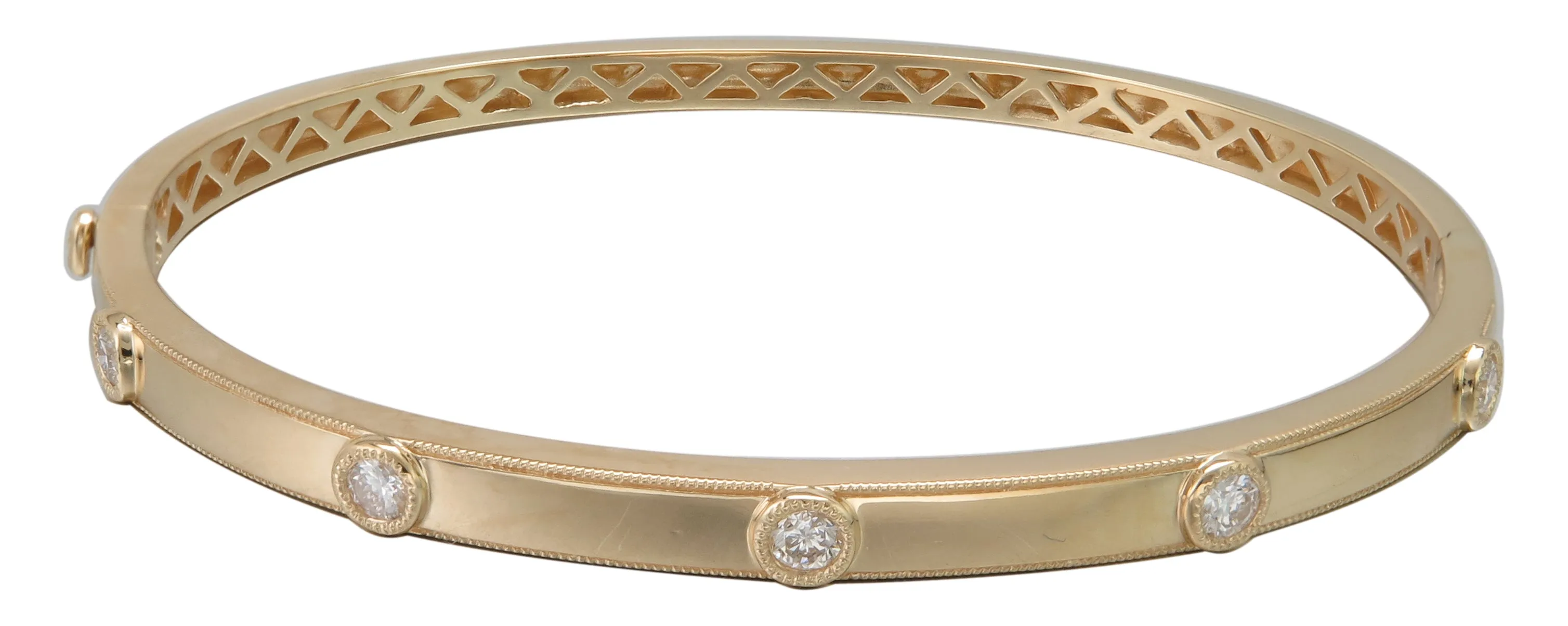 Burnish Set Milgrain Diamond Station Bangle Bracelet