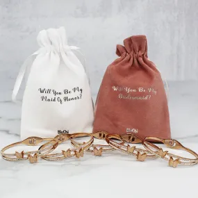 Butterfly Bracelet and Velvet Bag Proposal Gifts for Bridal Party, Set of 5