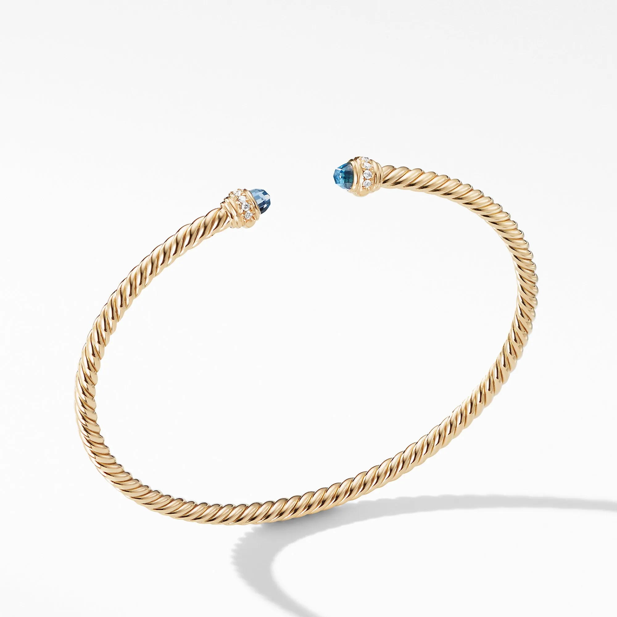 Cable Spira® Bracelet in 18K Gold with Hampton Blue Topaz and Diamonds, 3mm