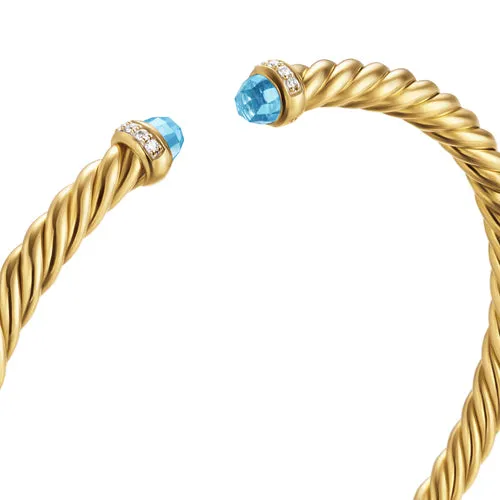 Cablespira Flex Bracelet in 18K Yellow Gold with Blue Topaz and Diamonds, 4mm, Size Small