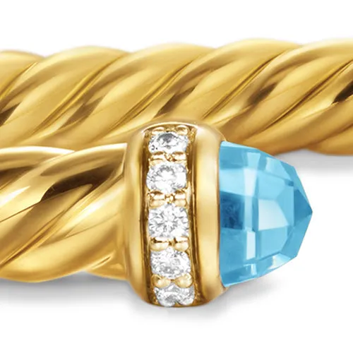 Cablespira Flex Bracelet in 18K Yellow Gold with Blue Topaz and Diamonds, 4mm, Size Small