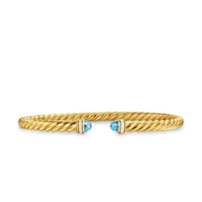 Cablespira Flex Bracelet in 18K Yellow Gold with Blue Topaz and Diamonds, 4mm, Size Small