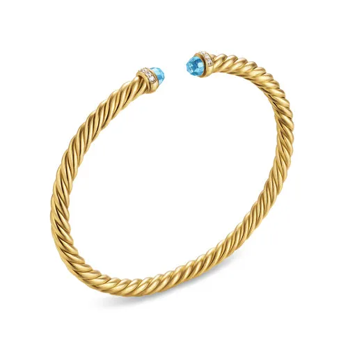 Cablespira Flex Bracelet in 18K Yellow Gold with Blue Topaz and Diamonds, 4mm, Size Small