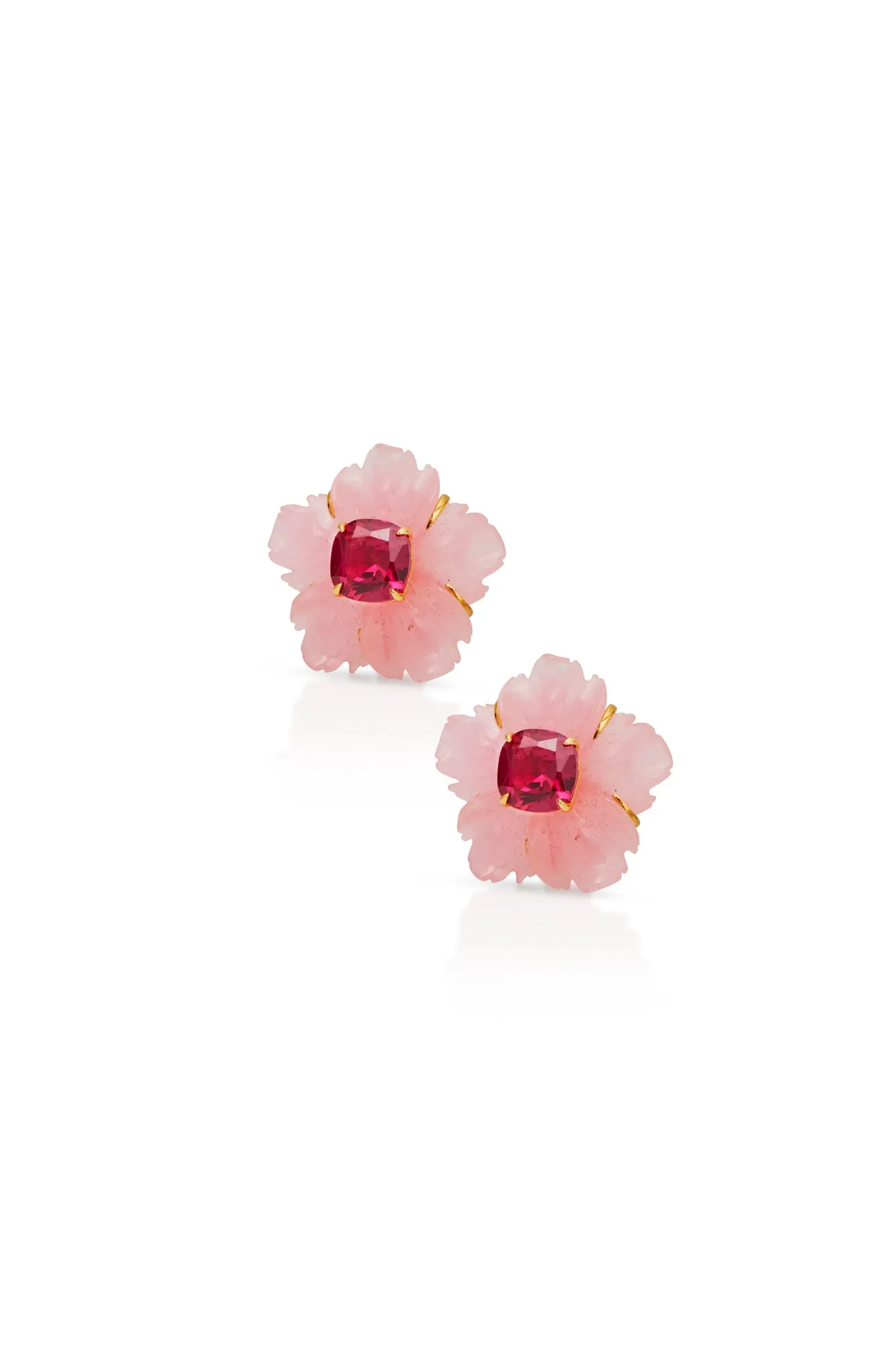 Carved Pink Quartzite Flower Earrings