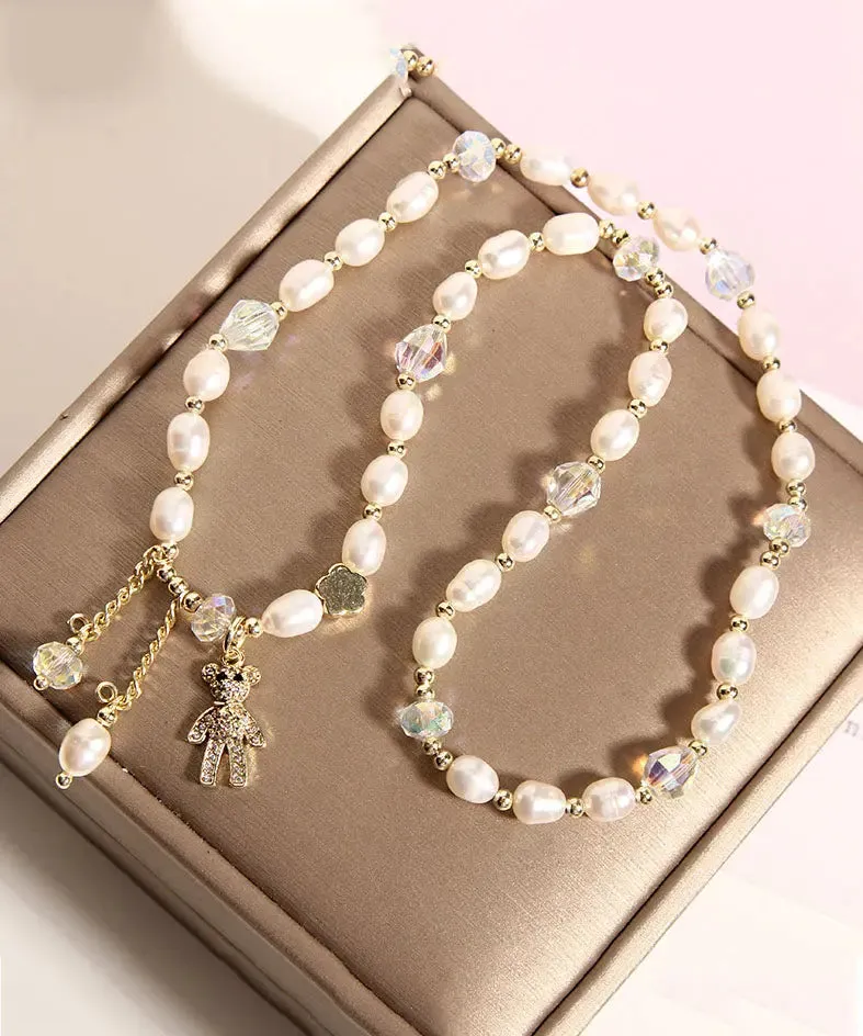 Casual Champagne Alloy Inlaid Pearl Gem Stone Little Bear Charm Bracelet ML0666