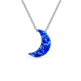 Celestial Crescent Moon Blue Opal Pendant Necklace in Sterling Silver