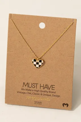 Checkered Heart Pendant Necklace (Gold/Silver)