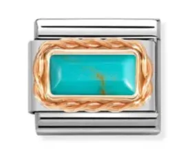 Classic BAGUETTE STONE WITH RICH SETTING In Steel And 375 Gold TURQUOISE