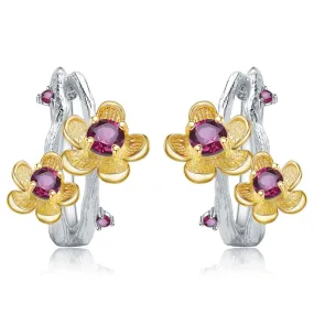 Colourful Gemstone Natural Floral Sterling Silver Studs Earrings for Women