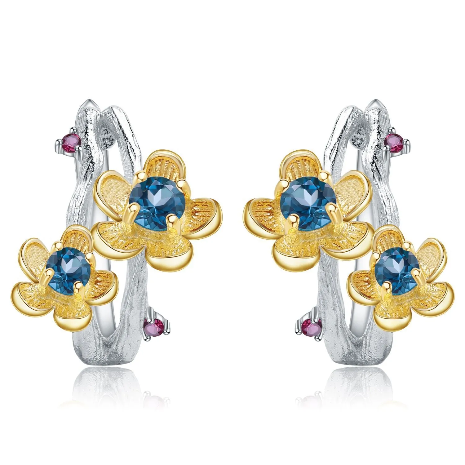 Colourful Gemstone Natural Floral Sterling Silver Studs Earrings for Women