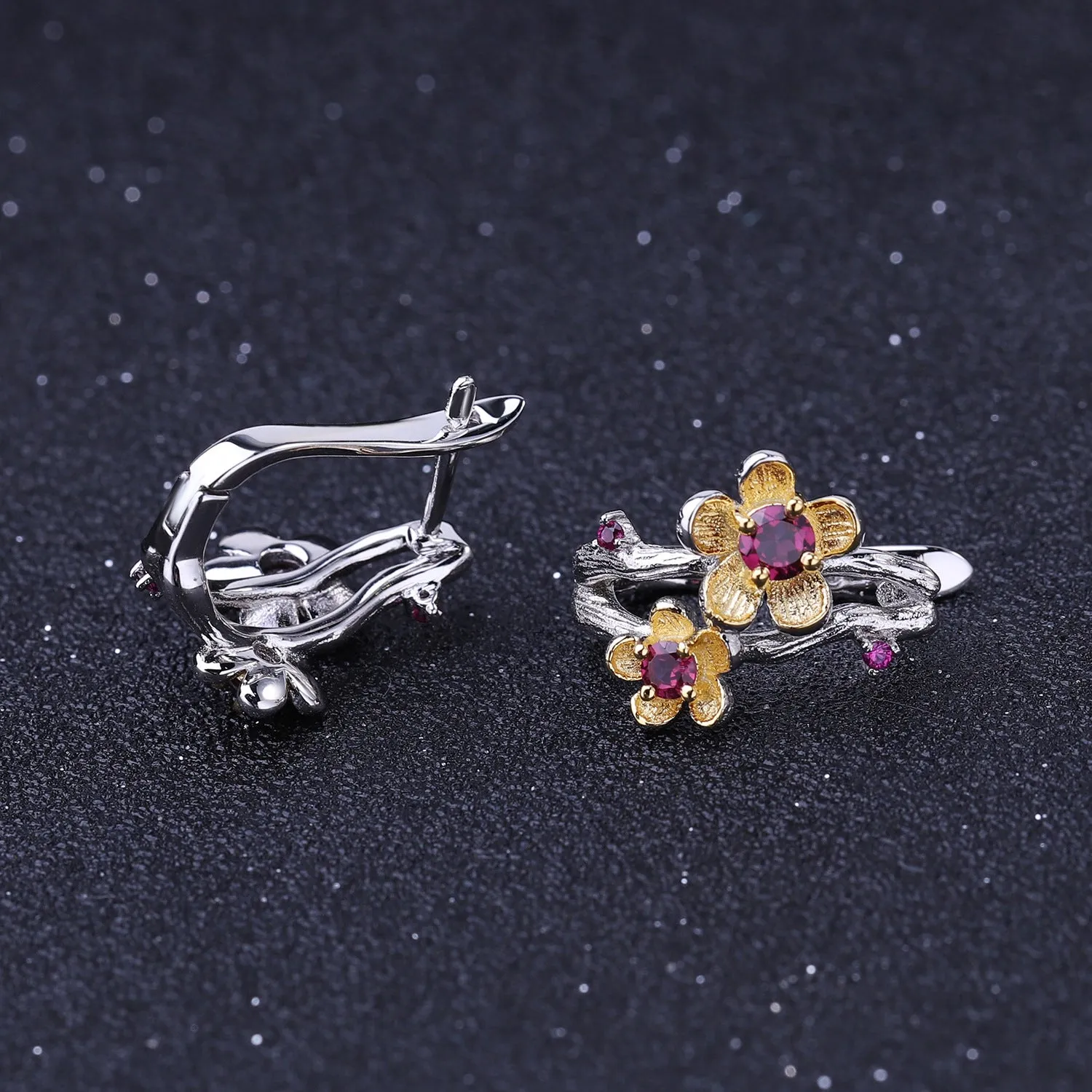 Colourful Gemstone Natural Floral Sterling Silver Studs Earrings for Women