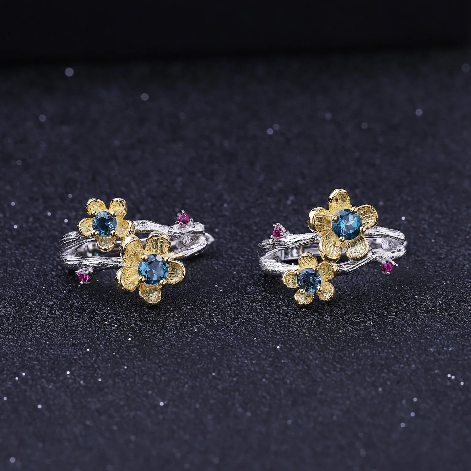 Colourful Gemstone Natural Floral Sterling Silver Studs Earrings for Women