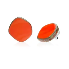 Coral Circle Glass Beaded Large Stud Earrings