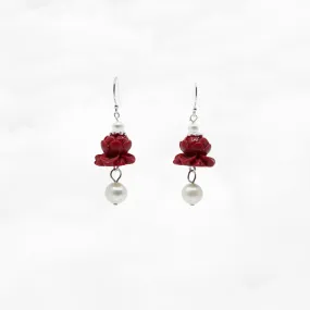 Coral Lotus Earrings - Silver Pearl