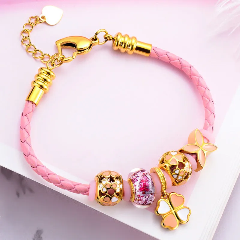 Creative Four Leaf Turf Rope Bracelet Women's Fashion