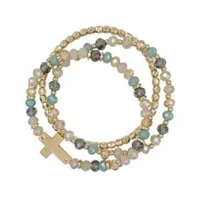 Cross Multi Strand Stone Bracelet