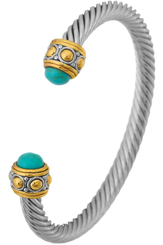 Crown Cable Cuff Bracelet // Black, Turquoise or Pearl  no